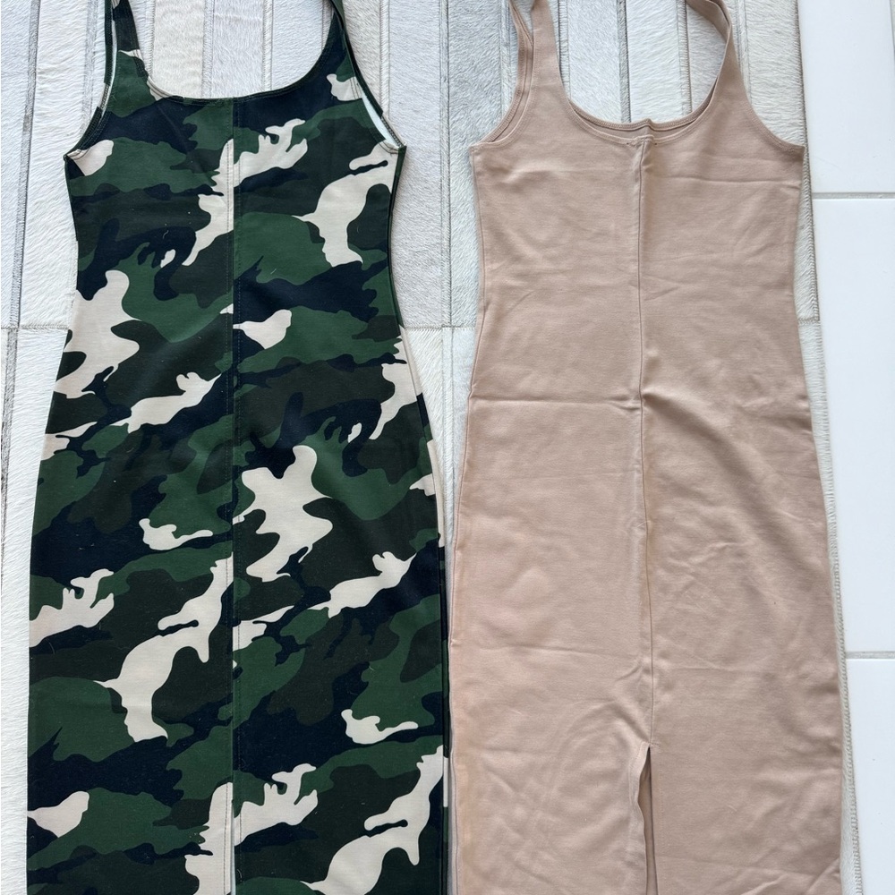 Zara Camouflage and Beige Midi Dresses